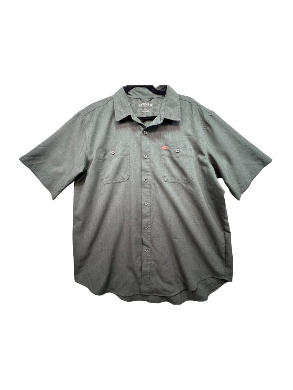 Orvis Mens Short Sleeve Button-Up Shirt Size XL Military Green Pockets Casual